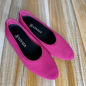 Vivaia Tamia 2.0 Almond Toe Ballet Flats Raspberry Pink Knit Size 37.5 EU / US 7
